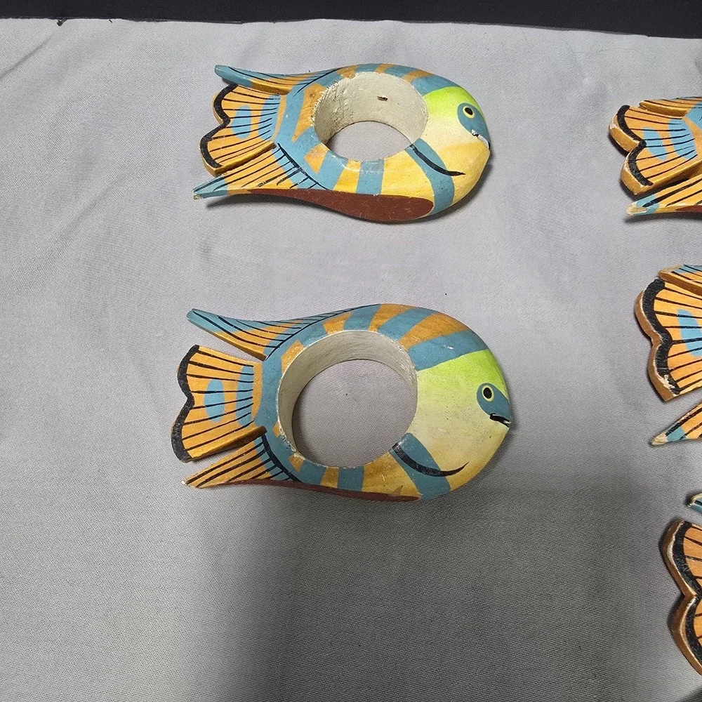 Tropical Fish Napkin Holders VTG Hand Carved Hand Painted 80s 90s
